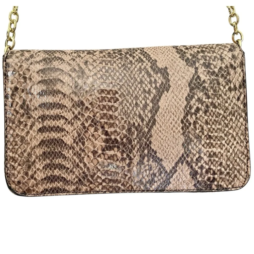 BANANA REPUBLIC Crossbody Shoulder Bag Snakeskin Pattern Gold Tone Hardware